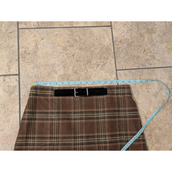 Cider Wool-like Mid Rise Brown Tartan Belted Mini Skirt Skort Sz M - Picture 7 of 9